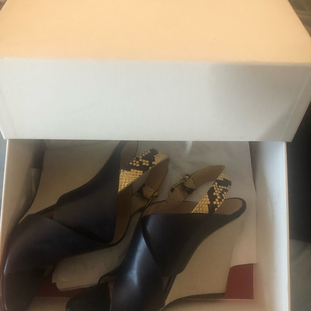 Celine Calf Navy Wedges With Python - image 6